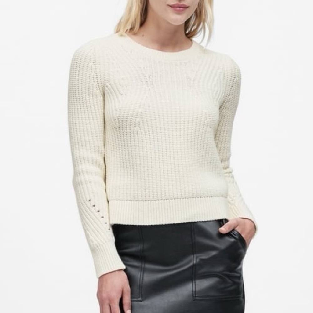 Banana Republic Petite Chunky Pointelle Cropped Sweater